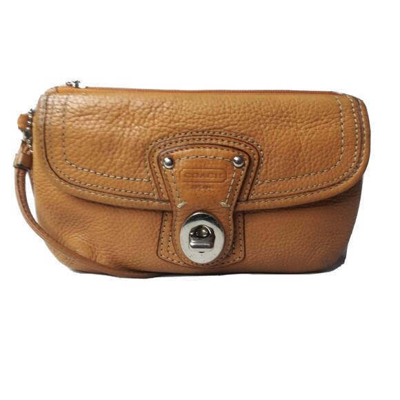 Coach Wristlet Wallet Pebble Leather  Burnt Orange - Picture 1 of 5